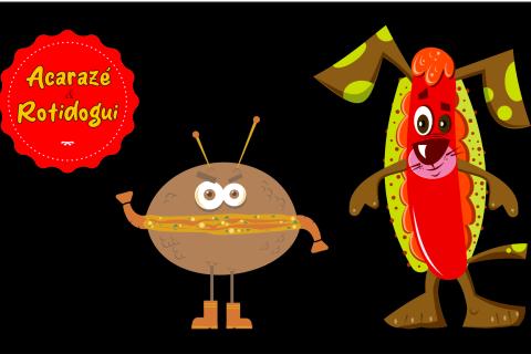 Personagens de acarajé e cachorro quente