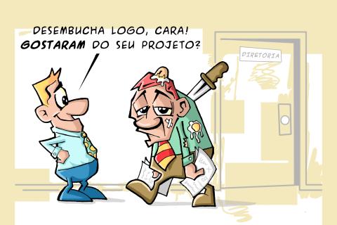 Cartum empresarial com funcionário saindo arrasado de reunião