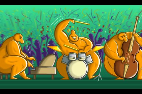 Banda de jazz com gordinhos pelados