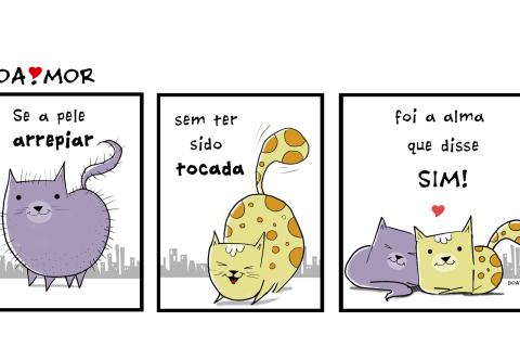 Tirinha com casal de gatos apaixonados